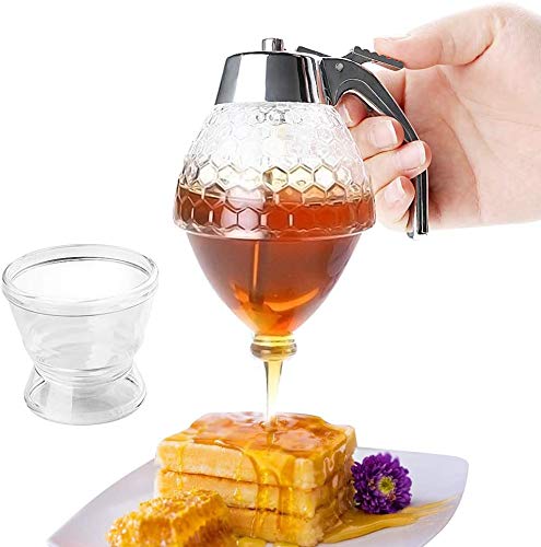 Dispensador de Miel,Tarro de dispensador de Miel Envase Copa de Jugo Tetera de Jarabe para Cocina Soporte de Goteo de Abeja Portatil Pote de Almacenamiento