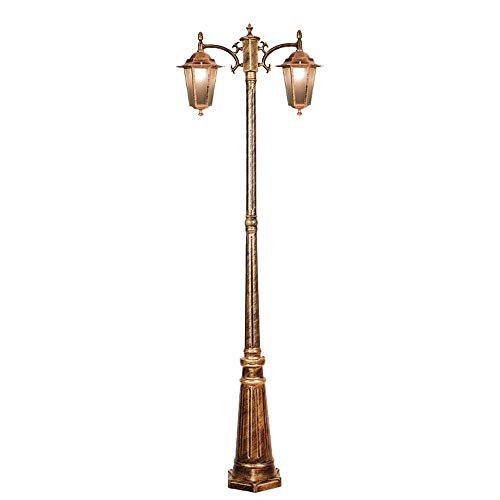 DLILI Victoria Luz Calle Doble Cabeza Bronce Aluminio Antiguo Poste Exterior Farol Retro Robusto con Barra Aluminio Lámpilar Lámmesa jardín Tradicional E27 Exterior