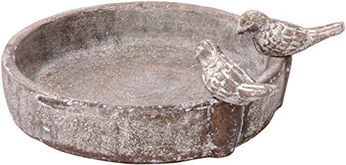 dobar 12971 - Bebedero Redondo para pájaros con Dos pájaros Decorativos, de cerámica para pájaros Silvestres, Color Gris Piedra