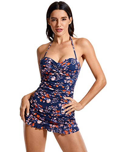 DOBREVA - Bañador con Falda Traje de baño de Una Pieza Halter para Mujer Multicolor #7 48