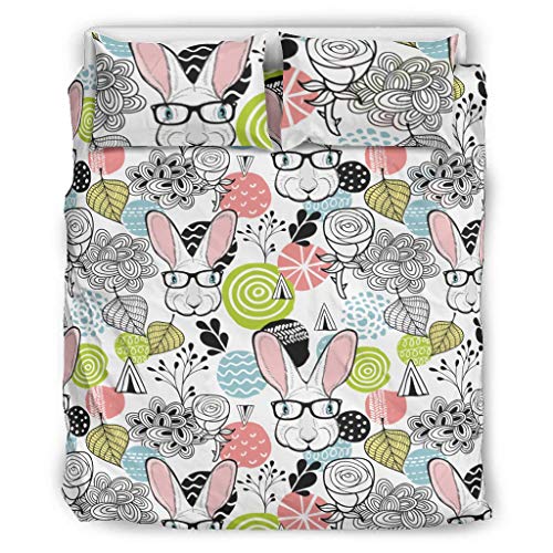 DOGCATPIG Colcha de conejo de Pascua oversizedHome juego de edredón para colegas blanco 104 x 90 pulgadas