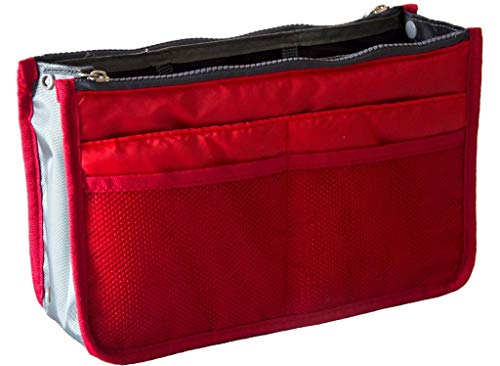 Ducomi Organizador Bolso para Mujer con Interior Espacioso - Organizador de Bolsos con 13 Bolsillos para Viajes - Bolsillo Interno Grande de Ajuste Expansible, Doble Asa (Standard, Red)