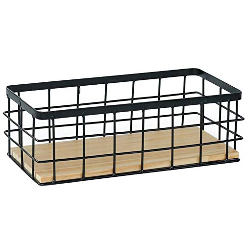 DUMGRN Cesta de almacenamiento montada en la pared con base de madera, bandeja organizadora de hierro para colgar, estante de escritorio multiusos para macetas, libros, etc.