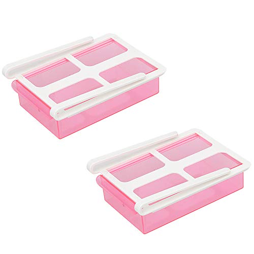 Elinala Organizador de Cajón para Nevera, Organizador Nevera, 2 PCS Refrigeradores de Plástico Contenedores Extraíbles y Organizador de Estante para Verduras y Frutas (Rojo)