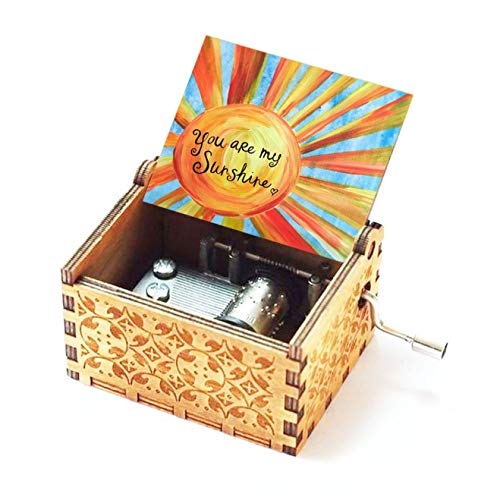 Evelure Regalo de Caja de música, Music You Are My Sunshine, Antiguo, Tallado a Mano, Madera, decoración del hogar, Idea de Regalo para niños, cumpleaños (B)