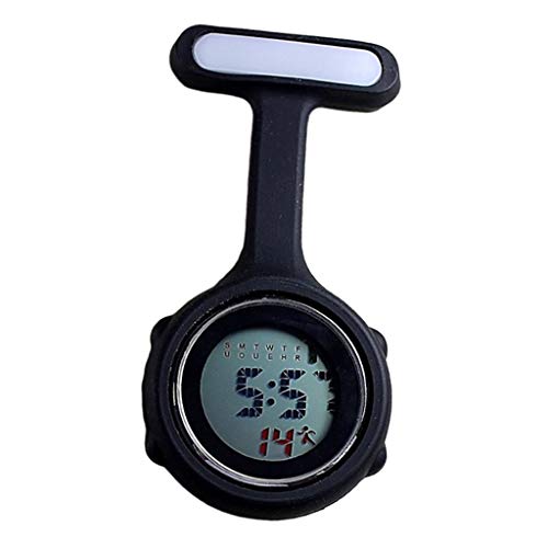 F Fityle Enfermera Médica Paramédica Broche con Clip Reloj De Bolsillo Eléctrico Silicona - Negro