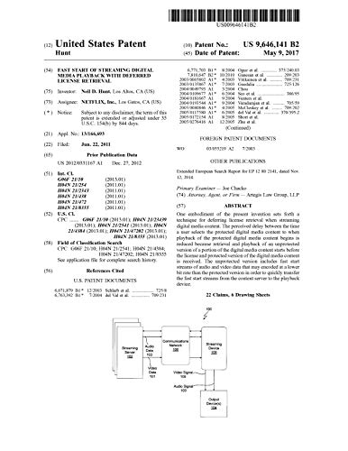 Fast start of streaming digital media playback with deferred license retrieval: United States Patent 9646141 (English Edition)