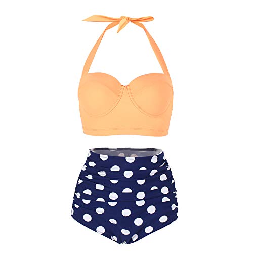 FeelinGirl Bikini para Mujer Lunares Estampados Push Up Vintage Talle Alto Conjunto de Bañodor 2 Piezas Naranja XXL:Talla 46(Busto106,Cintura84,Cadera115cm)