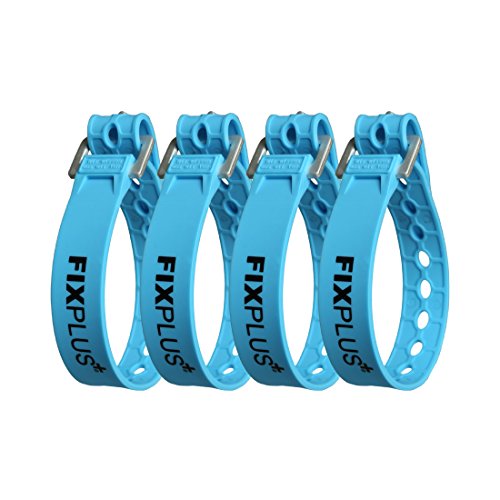 Fixplus Strap Paquete de 4 - Correa de sujeción para asegurar, Sujetar, agrupar y trincar, a Base de Material plástico Especial con Hebilla de Aluminio 35cm x 2.4cm (Azul)