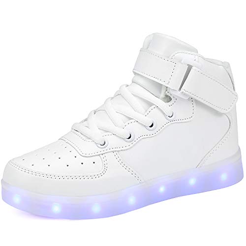 FLARUT Niños Zapatillas Led Luminioso con 7 Colores Unisex Hip Tops Sneakers Zapatos con Luces(Blanco,29)