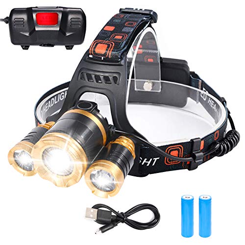 flintronic LED Linterna Frontal, 4 Modos Recargable Linternas Frontales, Linternas LED alta Potencia 6000K 1200LM Impermeable para Camping, Excursión, Pesca, Carrera, Ciclismo