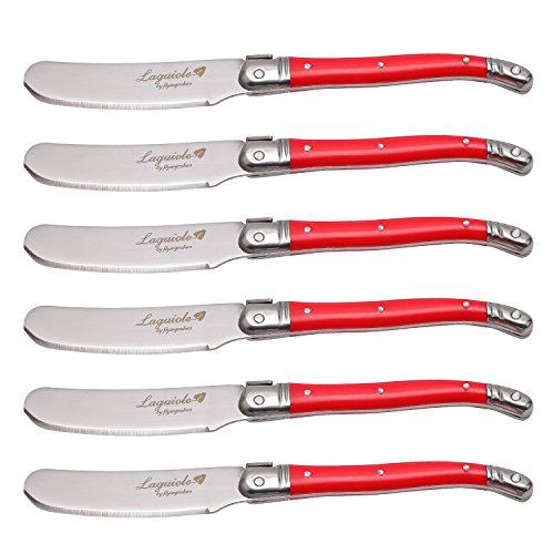 Flying Colors Laguiole Mantequilla Esparcidores Cuchillo Set, Acero Inoxidable, Mango Color Rojo, 6 Piezas. LG05RC