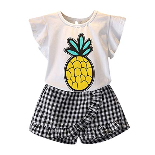 Fossen Ropa Niña Verano 2019-2 3 4 5 6 7 años - Moderna Piña Camiseta sin Mangas + a Cuadros Pantalones Cortos Conjunto de Dos Piezas