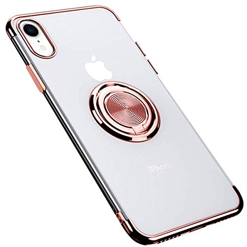 Fulidy Funda para iPhone X, Funda para iPhone XR, Funda para iPhone XS MAX TPU Slim fit con Soporte para Anillo Funda de Metal Brillante de 360 ° (iPhone X/XS, Oro Rosa-1)