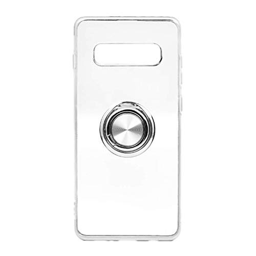 Funda para Samsun Galaxy S10 Plus Teléfono Móvil Silicona Bumper Case Funda con Anillo Giratorio de 360 Grados Rotaria Ring Holder Protectora Caso (Transparente + Plata, Samsung Galaxy S10 Plus)