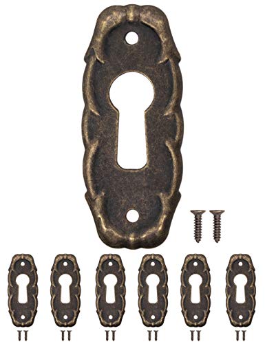 FUXXER® - 6 placas de llave antiguas, rosetas de cerradura, herrajes para cerradura, agujero para llave, latón vintage, bronce, estilo modernista, diseño Art Deco, 6 unidades, 38 x 16 mm.