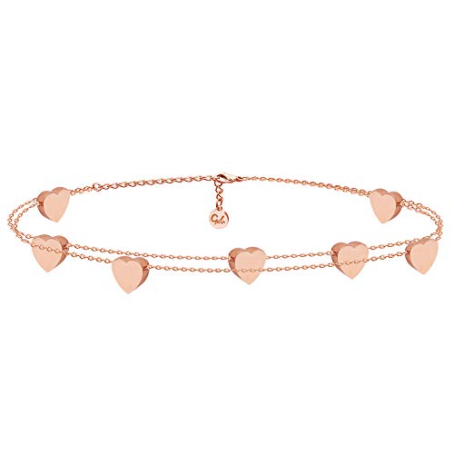 GD GOOD.designs EST. 2015 ® Pulsera Corazón Dama (15+4cm Ajustable) Pulsera Amor con Corazones pequeños - en Oro, Plata o Oro Rosa (Oro Rosa)