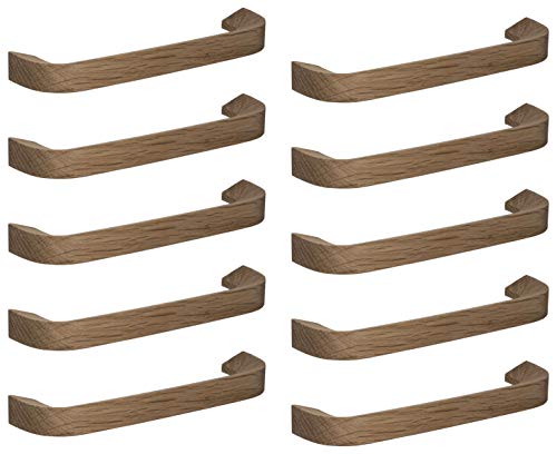 Gedotec - Tirador para armario (madera de roble, 10 unidades, distancia entre agujeros 160 mm, madera maciza, para cajones y puertas de armario, 10 unidades)