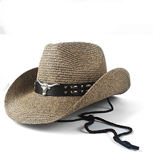 Gorra de sombrilla hecha a mano Mujeres Hombres Sombrero de vaquero occidental hueco de paja Señora Papá Playa Sombrero Hombre Sombrero de paja Panamá Vaquera Jazz Sun Cap Tamaño 56-58 cm Autumn fashi