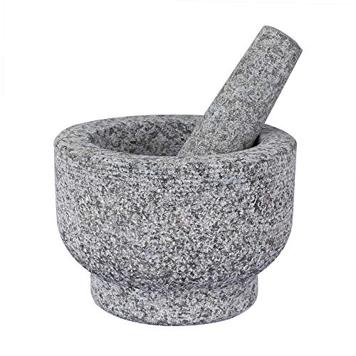 Grandma Shark Mortar & Pestle Sets Piedra de Granito Sólida Premium (Mate Gris, Soltero Maja)