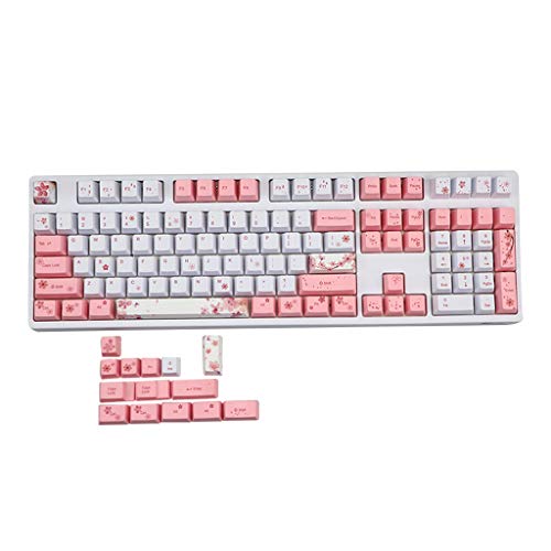 GREEN&RARE Juego completo de 122 teclas OEM PBT teclados mecánicos PBT Dye-Sublimation Cherry Blossom KeycapsSuit para amantes del juego regalos