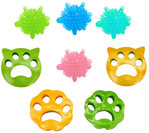 Gresunny depiladora de Mascotas, 4 removedor de pelos para Lavadora + 4 Bola de Limpieza de Ropa Bolas para Lavadora filtros de Pelusa de Reutilizables para Pelo de Perro y Gato, Todas Las Mascotas