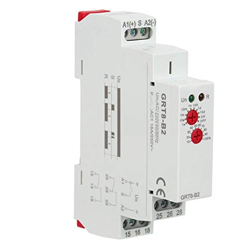 GRT8-B2 Mini relé de tiempo de retardo de función única Mini Relé Temporizado 35 mm Riel DIN LED relé de retardo de tiempo establecido por perilla de panel Multifuncional Interruptor(AC 230V)