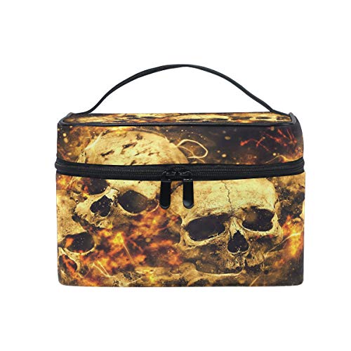 HaJie - Bolsa de maquillaje de gran capacidad, diseño de calavera de fuego, para viaje, portátil, neceser, bolsa de almacenamiento, bolsa de lavado para mujeres y niñas