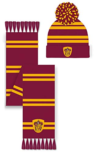 HARRY POTTER Gryffindor Hat & Scarf Set Juego de accesorios de invierno, rosso, Talla única Unisex Adulto