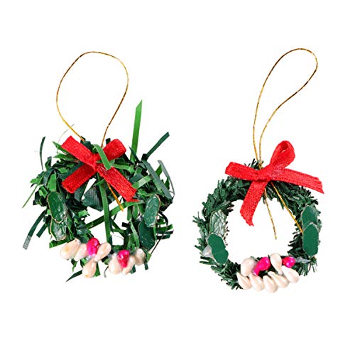 Healifty 2 Piezas de Adornos de guirnaldas en Miniatura Decoraciones de casa de Pueblo de Navidad Mini Coronas de Navidad para Accesorios de casa de muñecas 1:12