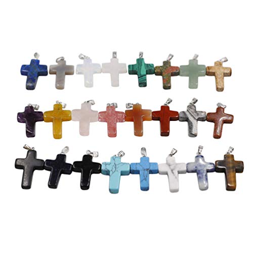 HEALLILY 30 colgantes de 24 colores con cruz de piedras de piedras preciosas de cuarzo, para curar dijes sin cadena, suministros para collar y pendientes y pulsera (color mixto)