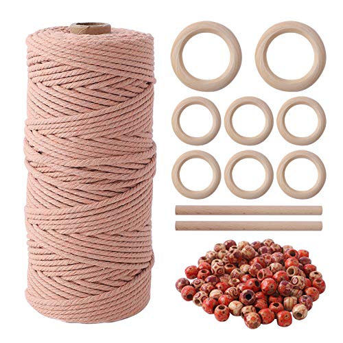 Herefun Macrame Cuerda 3mm x 100m, Hecha Mano Craft Cuerda, Natural Cordel Algodón, Trenzado Manualidades Macrame Cuerda, Cordón Hilo Colgante Pared Macramé, Punto, Ganchillo (Café)