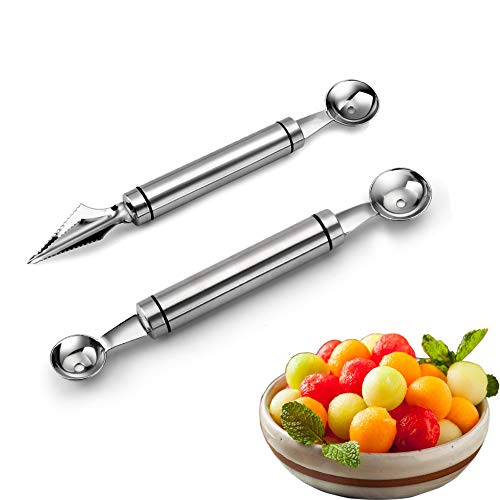 Herramienta de tallado de frutas, herramienta de excavación de bolas, herramienta de cocina multifunción de acero inoxidable, herramienta de ensalada de bricolaje, Conjunto de 2 piezas