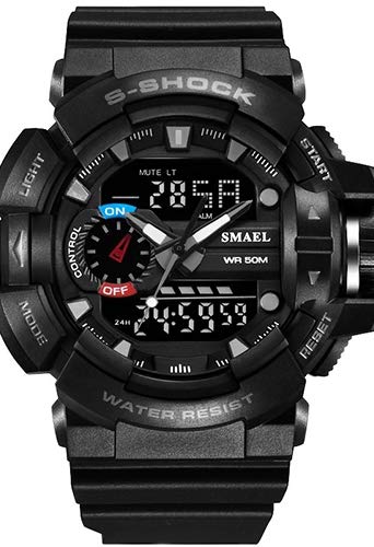 Hombre Reloj Deportivo Militar Digital Japonés Calendario/Cronógrafo/PU/Silicona Banda Casual/Resistente a los Golpes/Resistente al Agua (Negro/Gris)