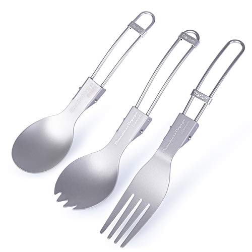 iBasingo 3 Piezas/Lote Cuchara De Acampar De Titanio Spork Picnic Tenedor con Mango Plegable Ultraligero Vajilla Exterior Utensilios para Horquillas Picnic Senderismo Viaje Uso En El Hogar Ti1551I