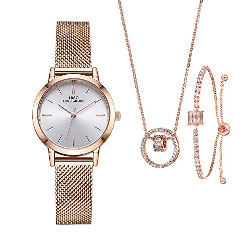 IBSO Mujer Relojes Conjunto para Mujeres Regalos para Mujeres Madres Esposa Reloj Pulsera Collar Brazalete Cuarzo Relojes de Pulsera (3630RG SL006 DZ0004)