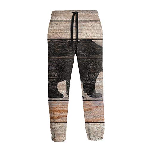 Inaayayi Pantalones deportivos unisex con silueta de oso rústico en madera Lodge Art Joggers con impresión 3D