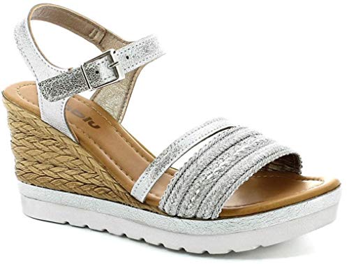 Inblu - Sandalias para mujer, modelo FG-12 Plataforma Plateado Size: 37 EU