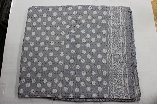 indianhandicraft India mano impresión de bloque Ajrakh tradicional Kantha Bedcover Jaipuri Queen bordado Kantha, ropa de cama 012