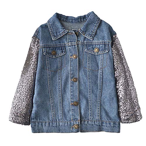 inhzoy Chaqueta Vaquera para Niñas de Primavera Otoño Abrigo con Cuello de Solapa Manga Larga de Lentejuelas Aplique de Caballo Azul Oscuro 3-4 años