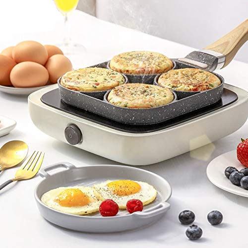 Inno - Sartén para huevos con 4 compartimentos, antiadherente, para cocinar huevos, sartenes de freír para 4 huevos, sartén para placa de inducción, cocina de gas, cocina eléctrica de cerámica