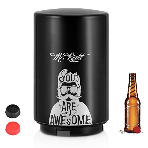 IPOW Abridor Cerveza automatico Abridor Botellas Cerveza con Dos Tapas de Silicona, abrebotellas Cerveza para Navidad, Bares, reuniones Familiares, Fiestas, Barbacoa