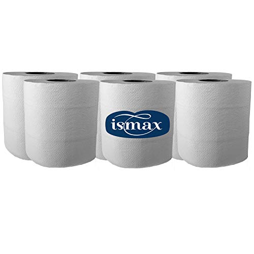 Ismax Bobina Papel Industrial Rollo Papel Secamanos Reciclado Multiusos Pack 6 Unidades 1250gr Uni - 2 Capas - 147 Metros Bobina Absorbente Ecologico Extra XXL - 20205