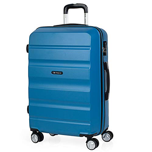 ITACA - Maleta de Viaje rígida 4 Ruedas Trolley 67 cm Mediana de abs Lisa. Dura y Ligera. candado Bonito diseño. Estudiante y Profesional. t71660, Color Azul