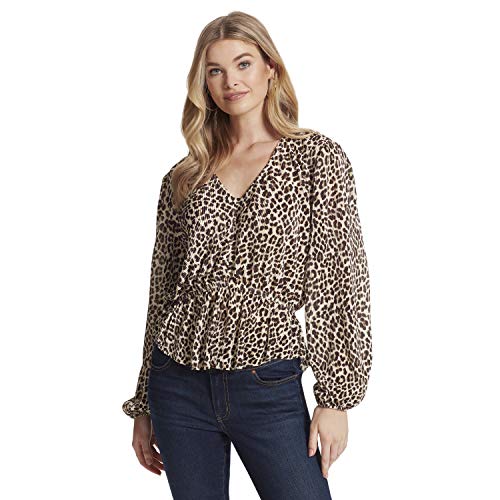 Jessica Simpson Bettina Cinched Waist Blouse Blusas, Roseta de rocío de Leopardo congelado, 6X para Mujer