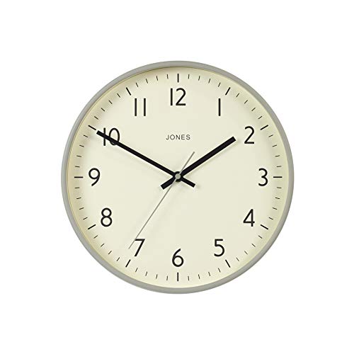 JONES CLOCKS®, Estudio, Reloj de Pared Diseño de Colores Modernos para el hogar Cocina Comedor Sala de Estar Oficina Fácil de Leer Números 30cm (Gris)