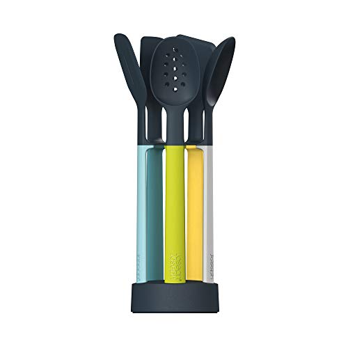 Joseph Joseph Elevate Juego de 5 utensilios de cocina con soporte de almacenamiento compacto - Ópalo