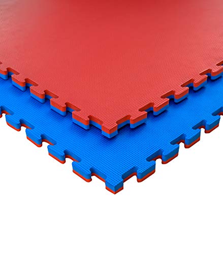 JOWY Lote 4 Unidades Esterilla Goma Espuma Tatami Puzzle | Tatami Suelo para Gimnasio Ideal Artes Marciales 1m x 1m x 2 cm Rojo/Azul