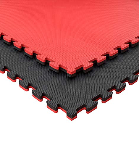 JOWY Lote 6 Unidades Esterilla Goma Espuma Tatami Puzzle | Tatami Suelo para Gimnasio Ideal Artes Marciales 1m x 1m x 2 cm Rojo/Negro