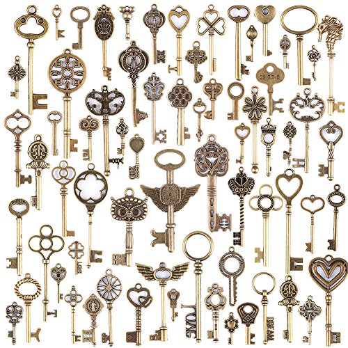 Juanya 69 Pcs accesorios de clave de esqueleto de bronce antiguos de la vendimia fijados DIY collar colgante de la joyería hecha a mano